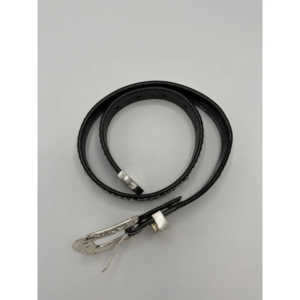 Nocona Black Leather Western Belt w/ Stones Small 22 N4420401 Silver Tone Buckle